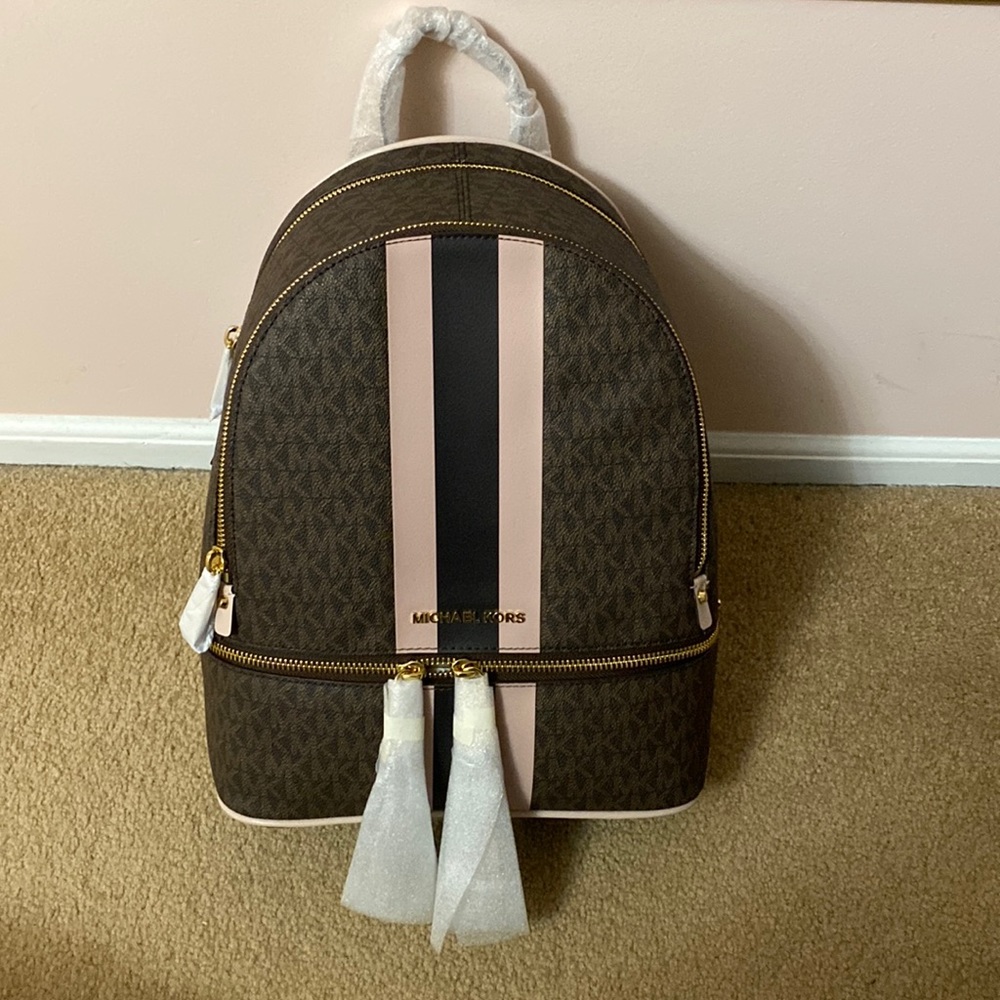 NWT Brown + Pink Leather Michael Kors Backpack